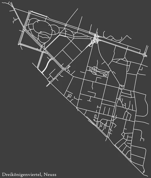 Detailed Negative Navigation White Lines Urban Street Roads Map Dreiknigenviertel — Wektor stockowy