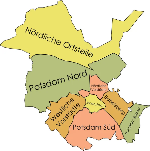 Pastel Flat Vector Administrative Map Potsdam Germany Name Tags Black — Stock vektor