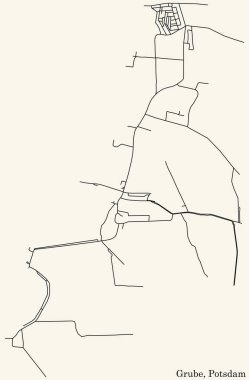 Detailed navigation black lines urban street roads map of the GRUBE DISTRICT of the German regional capital city of Potsdam, Germany on vintage beige background