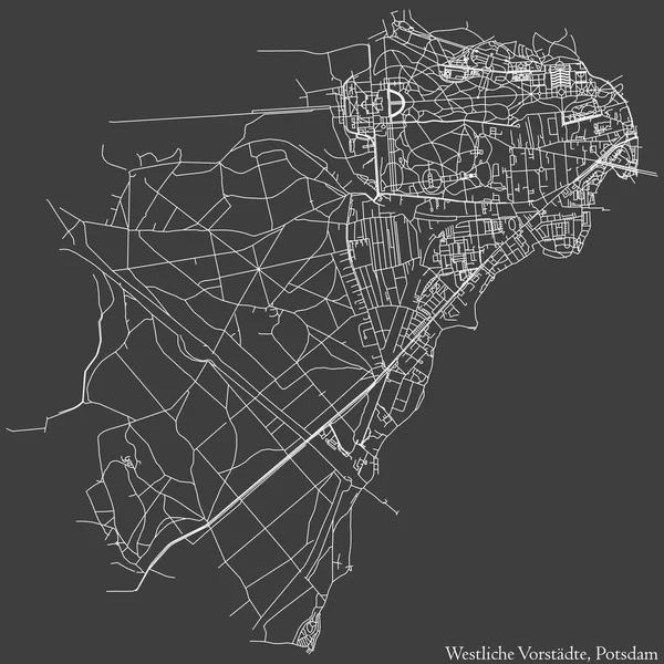 Detailed Negative Navigation White Lines Urban Street Roads Map Westliche — Vetor de Stock