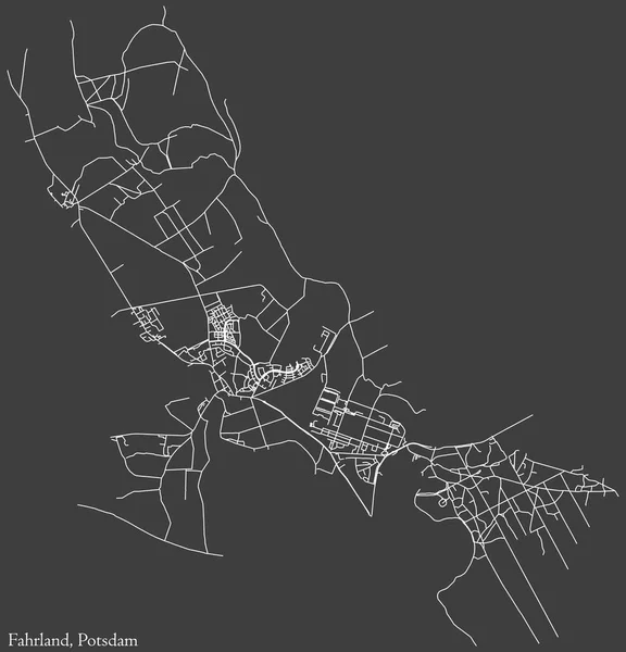 Detailed Negative Navigation White Lines Urban Street Roads Map Fahrland — Wektor stockowy