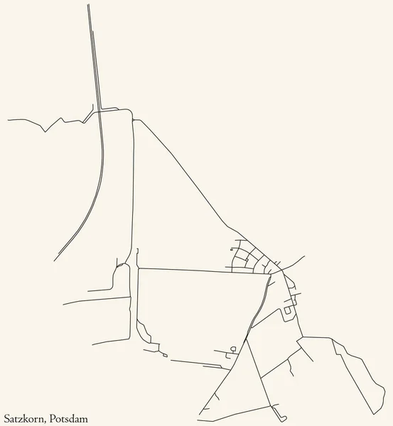 Detailed Navigation Black Lines Urban Street Roads Map Satzkorn District — ストックベクタ