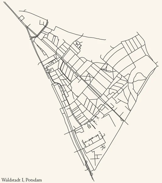 Detailed Navigation Black Lines Urban Street Roads Map Waldstadt District — Stockvektor