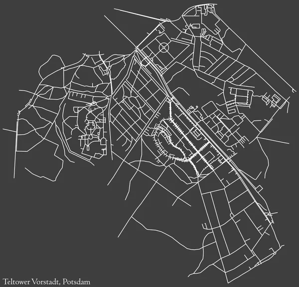 Detailed Negative Navigation White Lines Urban Street Roads Map Teltower — Vector de stock