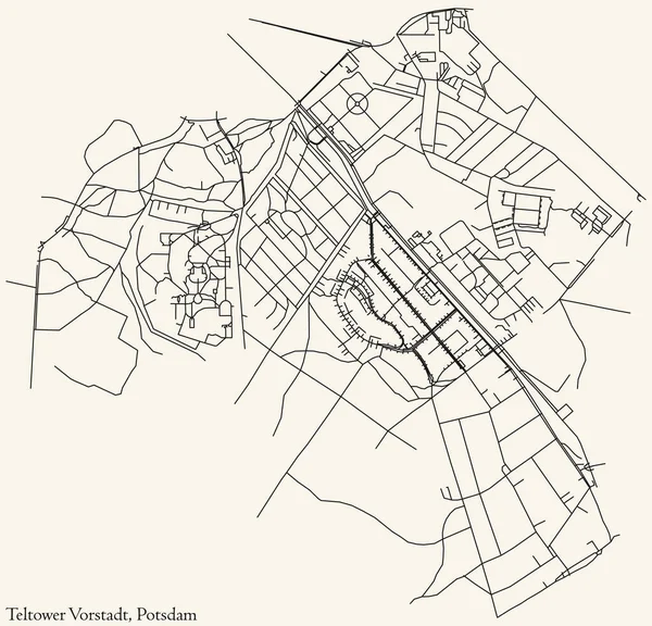 Detailed Navigation Black Lines Urban Street Roads Map Teltower Vorstadt — Vetor de Stock