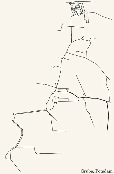 Detailed Navigation Black Lines Urban Street Roads Map Grube District — ストックベクタ