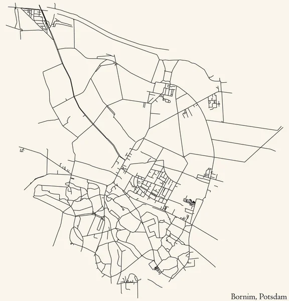 Detailed Navigation Black Lines Urban Street Roads Map Bornim District — Stockvektor