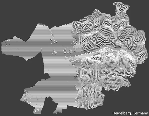 Топографическая Негативная Рельефная Карта Города Хайдельберг Германия Белыми Контурными Линиями — стоковый вектор