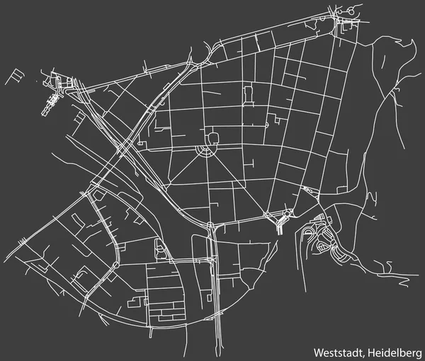 Detailed Negative Navigation White Lines Urban Street Roads Map Weststadt — Wektor stockowy