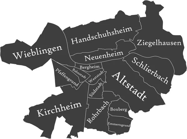 Темно Сірий Векторний Адміністративний Мапа Heidelberg Germany Назвами Міток Білими — стоковий вектор