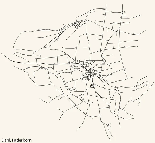 Detailed Navigation Black Lines Urban Street Roads Map Dahl District — Vetor de Stock