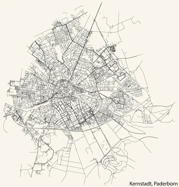 Detailed Navigation Black Lines Urban Street Roads Map Kernstadt District — ストックベクタ