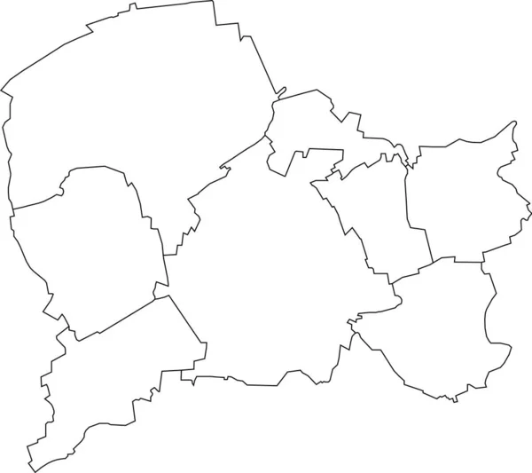 Білий Прямокутний Векторний Мапа Paderborn Німеччина Чорними Прикордонними Лініями Його — стоковий вектор