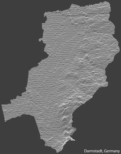 Топографическая Негативная Рельефная Карта Города Дармстад Германия Белыми Контурными Линиями — стоковый вектор