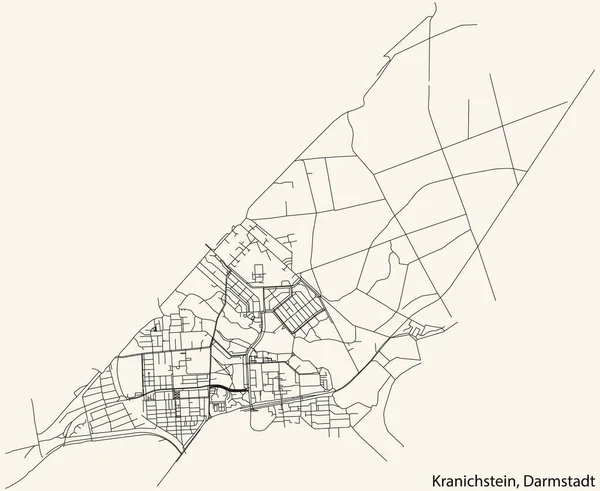 Detailed Navigation Black Lines Urban Street Roads Map Kranichstein District — Vetor de Stock