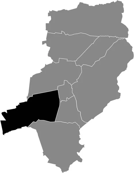Black Flat Blank Highlighted Location Map Darmstadt West District Gray —  Vetores de Stock