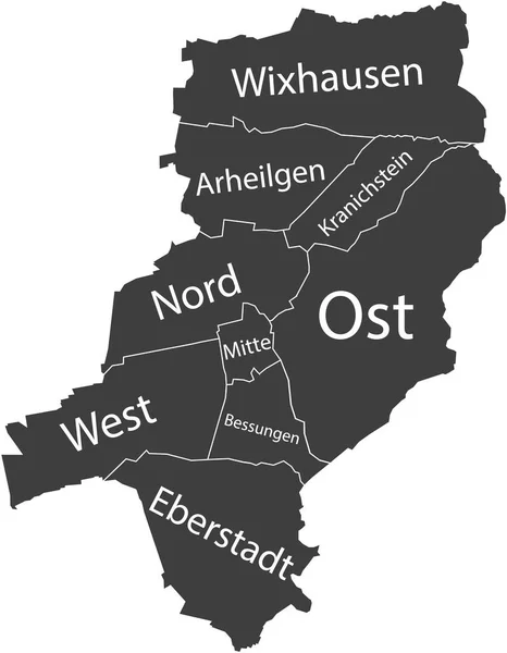 Dark Gray Flat Vector Administrative Map Darmstadt Germany Name Tags — Stockvector