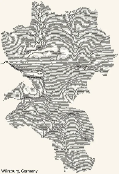 Topographic Relief Map City Wrzburg Germany Black Contour Lines Vintage — Stok Vektör