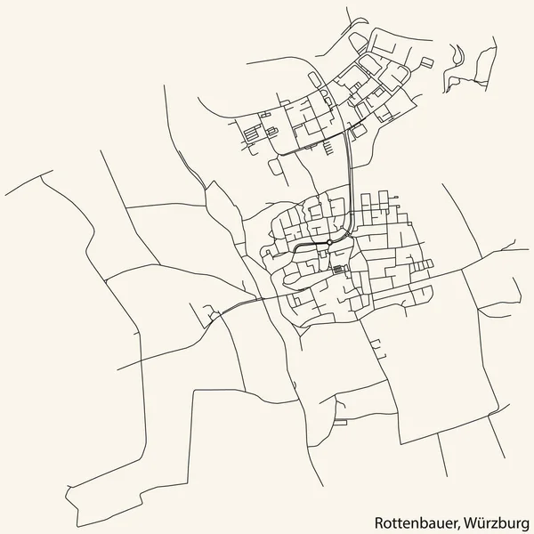 Detailed Navigation Black Lines Urban Street Roads Map Rottenbauer District — Stockvektor