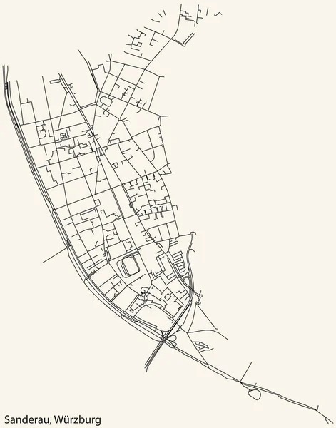 Detailed Navigation Black Lines Urban Street Roads Map Sanderau District — Stockvektor