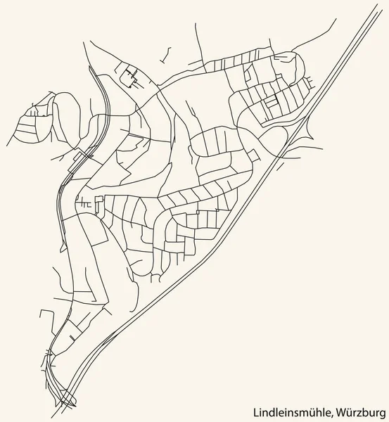 Detailed Navigation Black Lines Urban Street Roads Map Lindleinsmhle District — Stockvektor