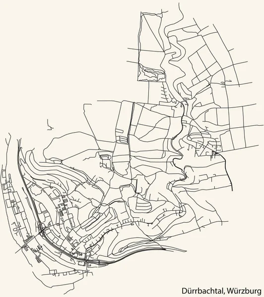 Detailed Navigation Black Lines Urban Street Roads Map Drrbachtal District — Stockvektor