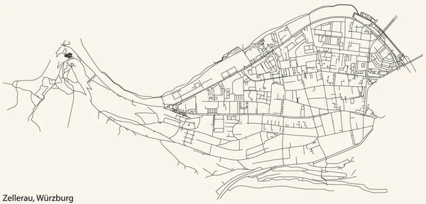 Detailed Navigation Black Lines Urban Street Roads Map Zellerau District — Vector de stock