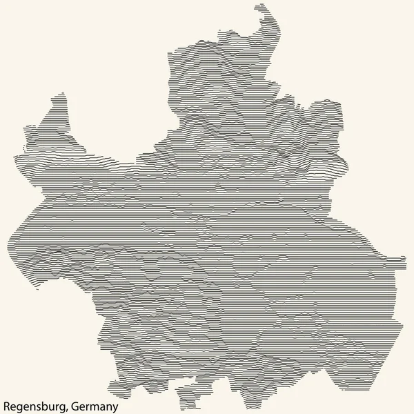 Topographic Relief Map City Regensburg Germany Black Contour Lines Vintage — ストックベクタ