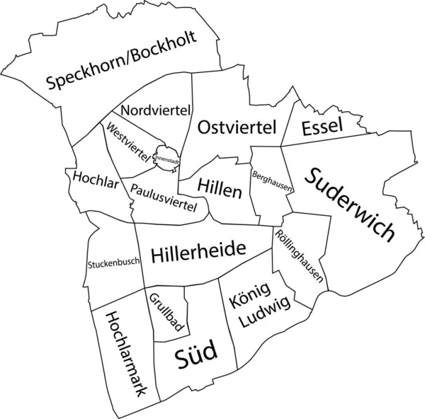White Flat Vector Administrative Map Recklinghausen Germany Name Tags Black — ストックベクタ