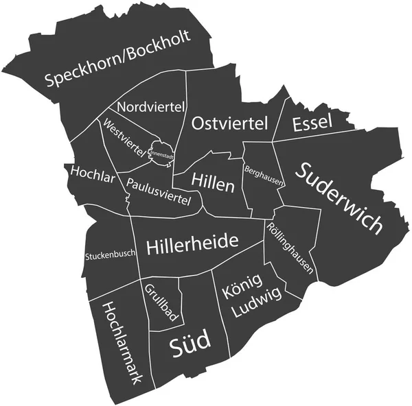 Dark Gray Flat Vector Administrative Map Recklinghausen Germany Name Tags — Vector de stock