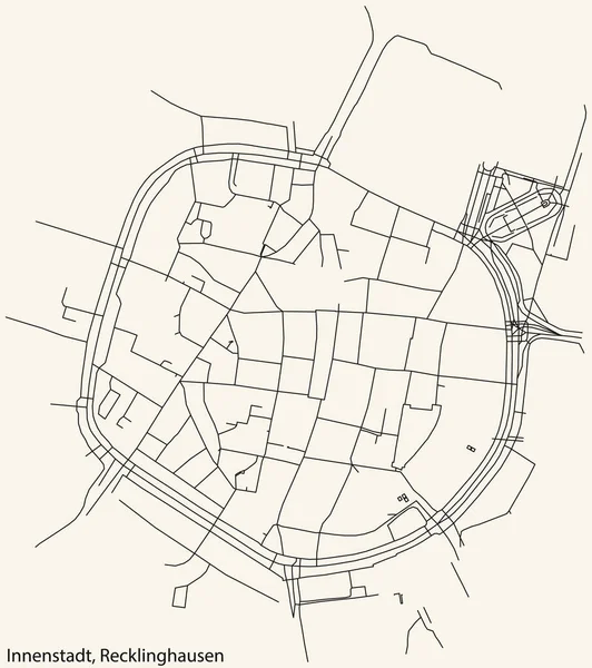 Detailed Navigation Black Lines Urban Street Roads Map Innenstadt District — Vetor de Stock