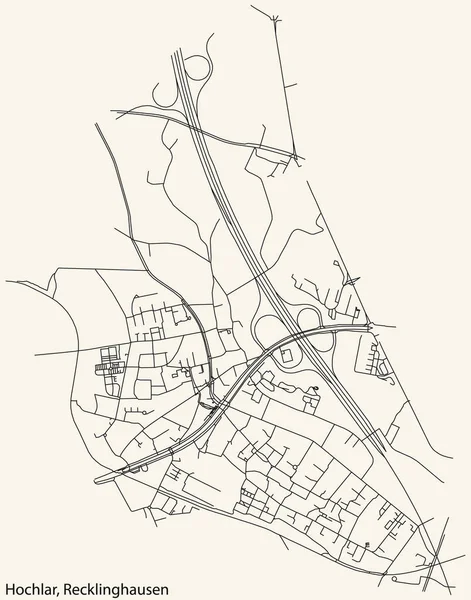 Detailed Navigation Black Lines Urban Street Roads Map Hochlar District — Stockvektor