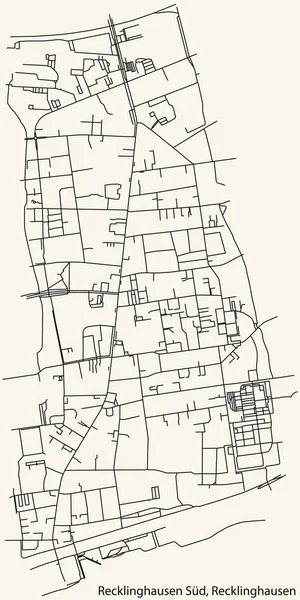 Detailed Navigation Black Lines Urban Street Roads Map Recklinghausen District — Vetor de Stock