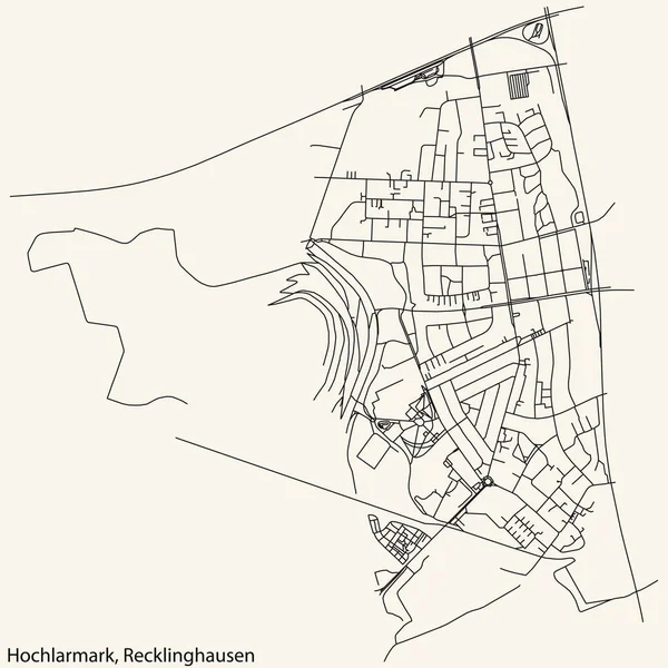 Detailed Navigation Black Lines Urban Street Roads Map Hochlarmark District — Stockvektor