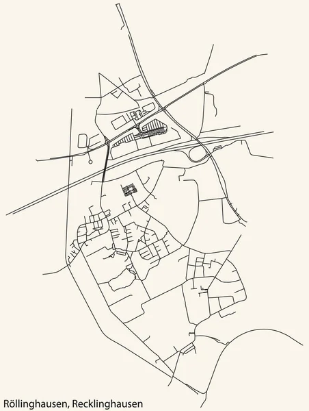 Detailed Navigation Black Lines Urban Street Roads Map Rllinghausen District — Wektor stockowy