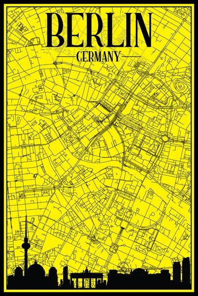 Affiche Ville Dorée Avec Horizon Panoramique Réseau Rues Dessinées Main — Image vectorielle