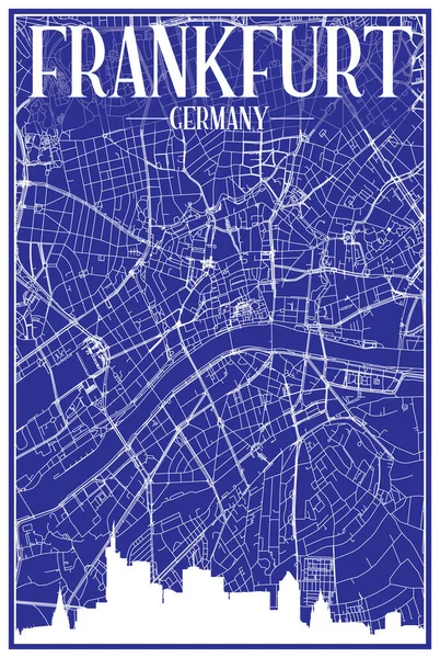 Technical Drawing Printout City Poster Panoramic Skyline Hand Drawn Streets —  Vetores de Stock