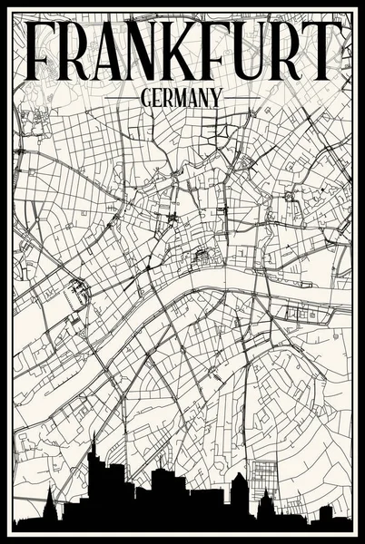 Light Printout City Poster Panoramic Skyline Hand Drawn Streets Network — ストックベクタ