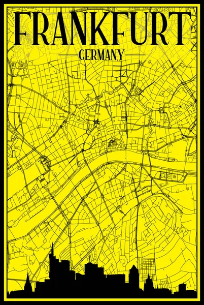 황금으로 포스터에는 파노라마 모양의 스카이라인 Frankfurt 시내의 노란색 검은색 손으로 — 스톡 벡터