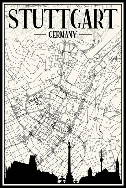 Городской Плакат Панорамным Горизонтом Нарисованной Вручную Сетью Улиц Старинном Бежевом — стоковый вектор