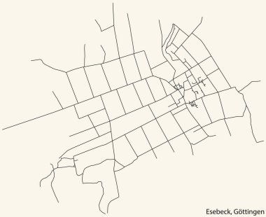 Detailed navigation black lines urban street roads map of the ESEBECK DISTRICT of the German regional capital city of Gttingen, Germany on vintage beige background