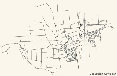 Detailed navigation black lines urban street roads map of the ELLIEHAUSEN DISTRICT of the German regional capital city of Gttingen, Germany on vintage beige background