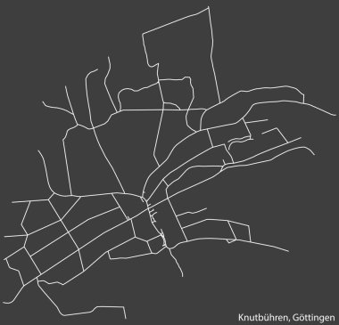 Detailed negative navigation white lines urban street roads map of the KNUTBHREN DISTRICT of the German regional capital city of Gttingen, Germany on dark gray background