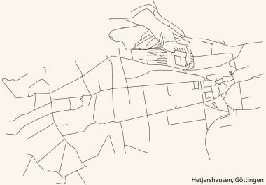 Detailed navigation black lines urban street roads map of the HETJERSHAUSEN DISTRICT of the German regional capital city of Gttingen, Germany on vintage beige background