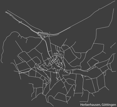 Detailed negative navigation white lines urban street roads map of the HERBERHAUSEN DISTRICT of the German regional capital city of Gttingen, Germany on dark gray background