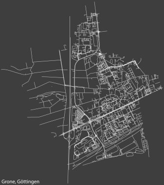 Detailed negative navigation white lines urban street roads map of the GRONE DISTRICT of the German regional capital city of Gttingen, Germany on dark gray background