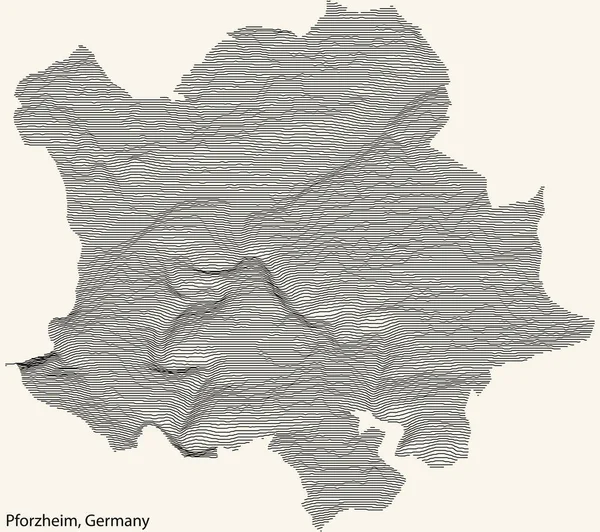 Topographic Relief Map City Pforzheim Germany Black Contour Lines Vintage — ストックベクタ