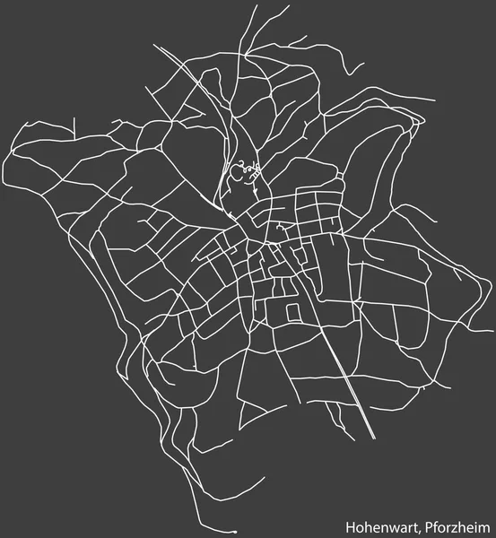 Detailed Negative Navigation White Lines Urban Street Roads Map Hohenwart — Stock Vector