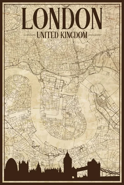 Black Printout Streets Network Map City Skyline Downtown London United — 图库矢量图片