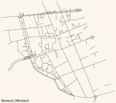 Alman bölgesel başkenti Offenbach Main, Almanya 'nın klasik bej arka planında yer alan Westend DISTRICT' nin ayrıntılı navigasyon kara hatları.